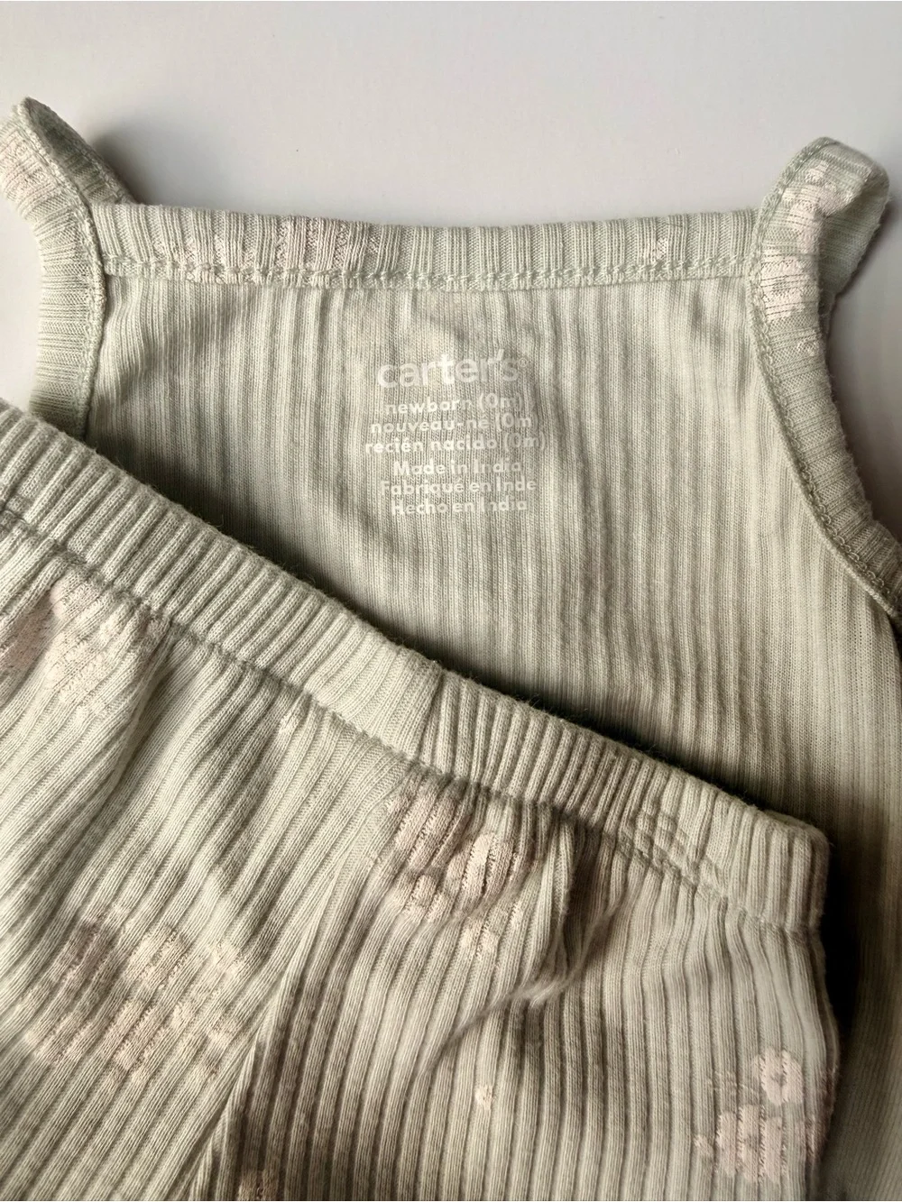 Carter's Sage Green Ribbed Tank Romper and Shorts Set with White Floral